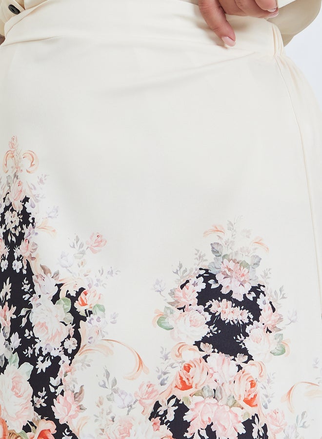 ستايلي تنورة ميدي بنقشة زهور وحافة واسعة مقاس كبير - Image 2